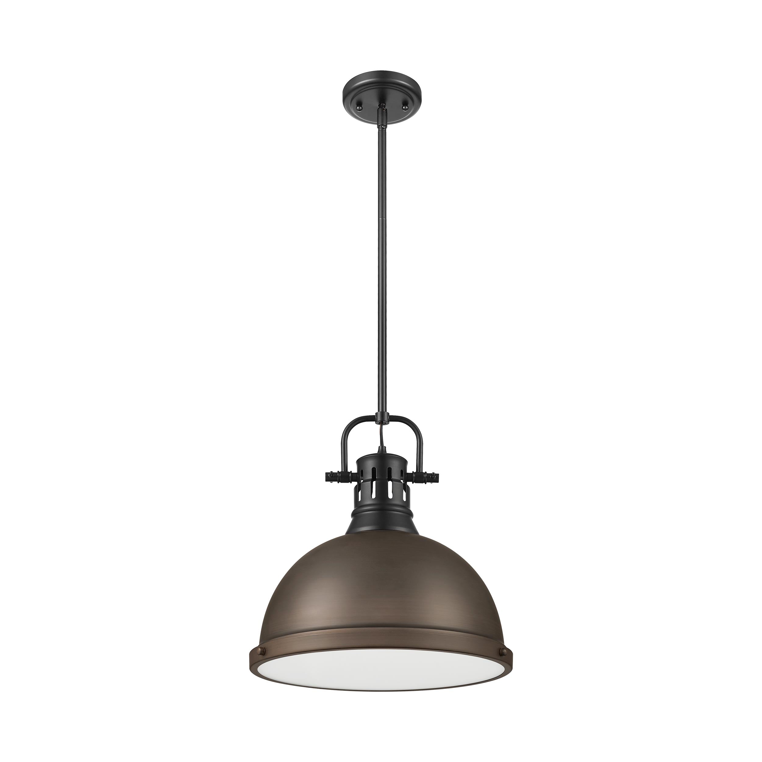 Yep by Golden Lighting Duncan 1-light 14in Rod Hung Pendant in Matte Black and Rubbed Bronze shade - - Golden Lighting