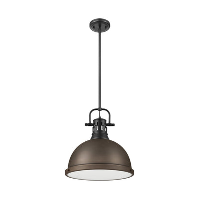 Yep by Golden Lighting Duncan 1-light 14in Rod Hung Pendant in Matte Black and Rubbed Bronze shade - - Golden Lighting