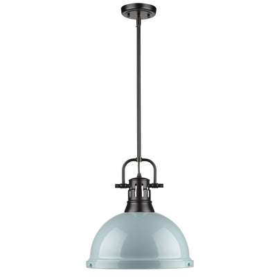 Yep by Golden Lighting Duncan 1-light 14in Rod Hung Pendant in Matte Black and Seafoam shade - - Golden Lighting
