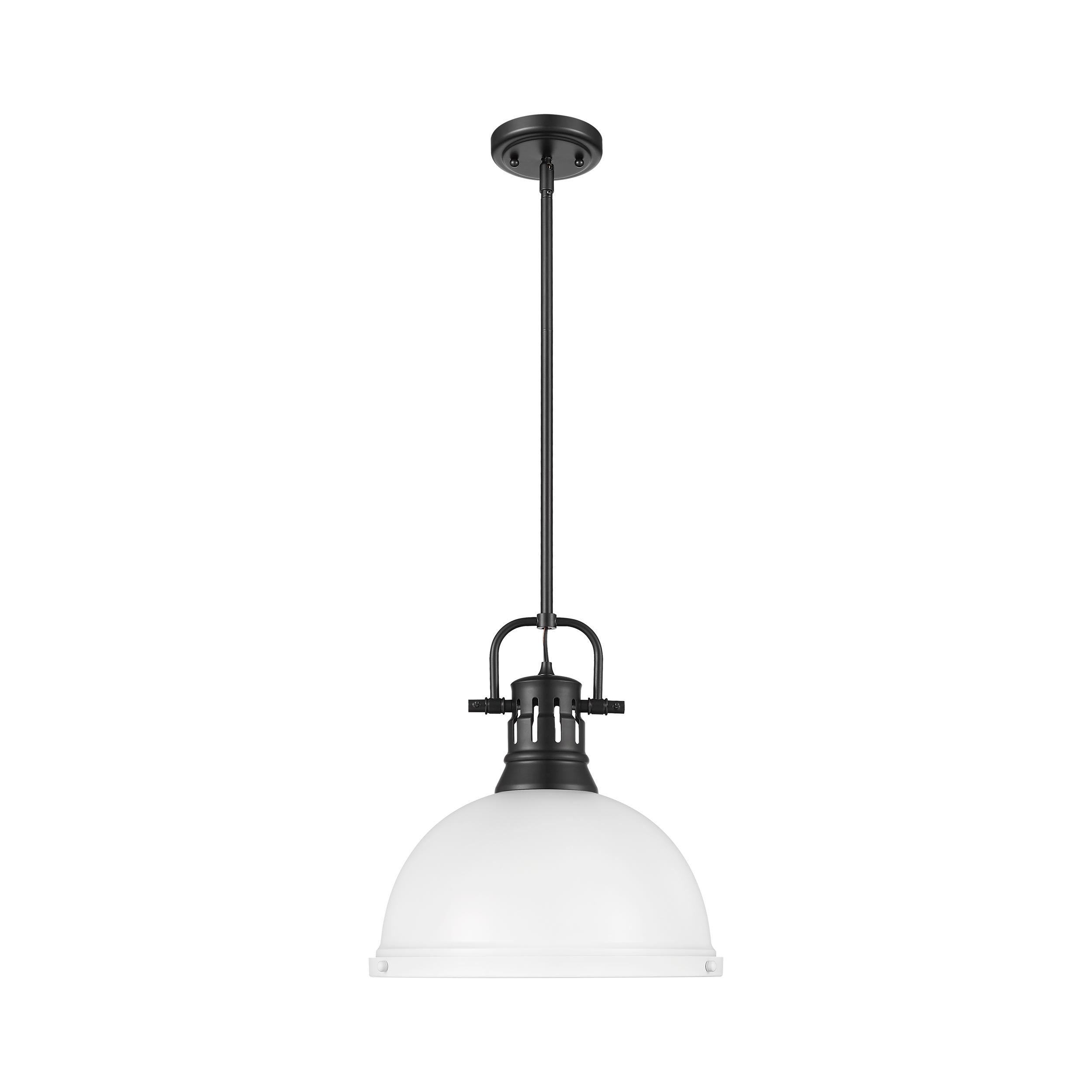 Yep by Golden Lighting Duncan 1-light 14in Rod Hung Pendant in Matte Black and Matte White shade - - Golden Lighting