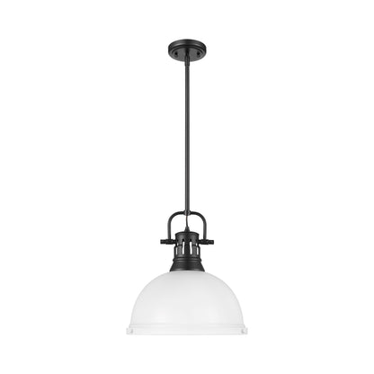 Yep by Golden Lighting Duncan 1-light 14in Rod Hung Pendant in Matte Black and Matte White shade - - Golden Lighting