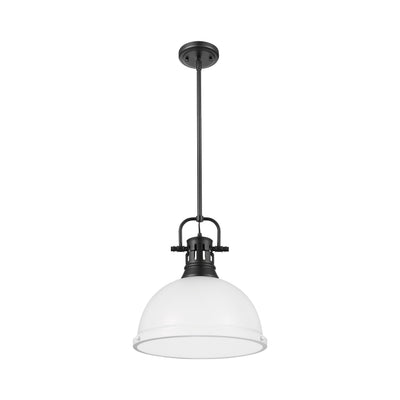 Yep by Golden Lighting Duncan 1-light 14in Rod Hung Pendant in Matte Black and Matte White shade - - Golden Lighting