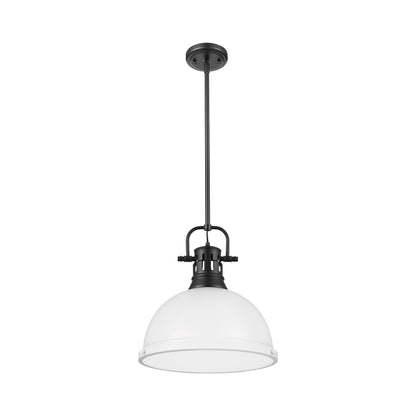 Yep by Golden Lighting Duncan 1-light 14in Rod Hung Pendant in Matte Black and Matte White shade - - Golden Lighting