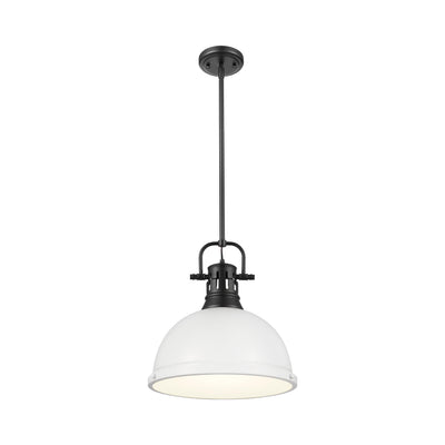 Yep by Golden Lighting Duncan 1-light 14in Rod Hung Pendant in Matte Black and Matte White shade - - Golden Lighting