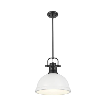Yep by Golden Lighting Duncan 1-light 14in Rod Hung Pendant in Matte Black and Matte White shade - - Golden Lighting