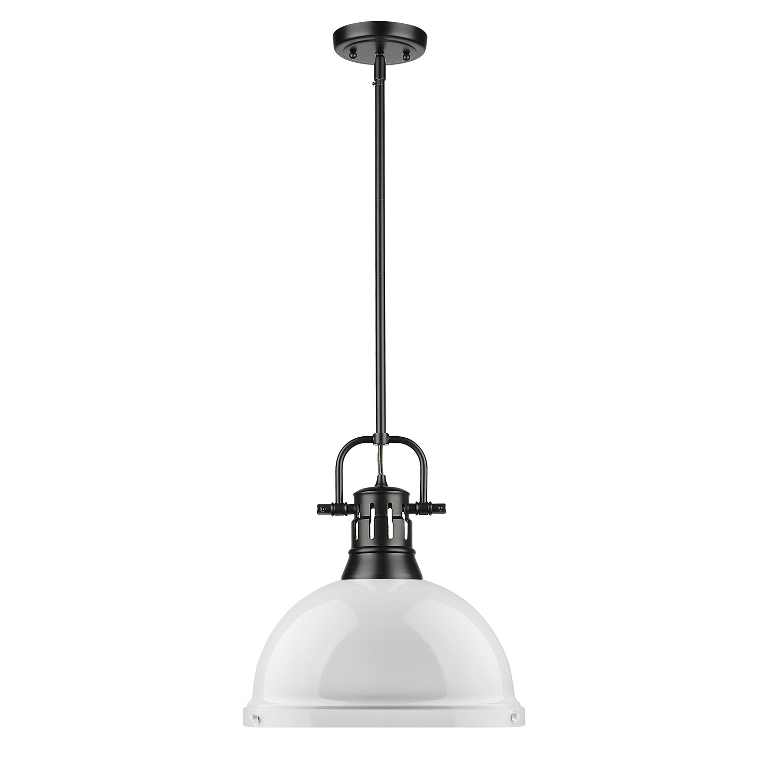 Yep by Golden Lighting Duncan 1-light 14in Rod Hung Pendant in Matte Black and White shade - - Golden Lighting