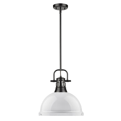 Yep by Golden Lighting Duncan 1-light 14in Rod Hung Pendant in Matte Black and White shade - - Golden Lighting