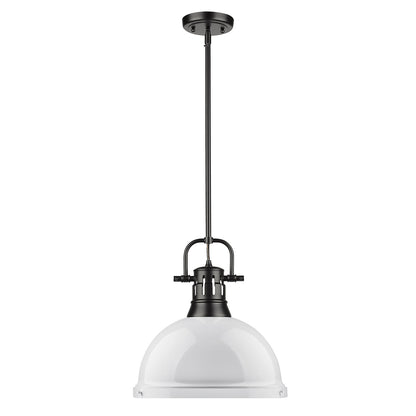 Yep by Golden Lighting Duncan 1-light 14in Rod Hung Pendant in Matte Black and White shade - - Golden Lighting