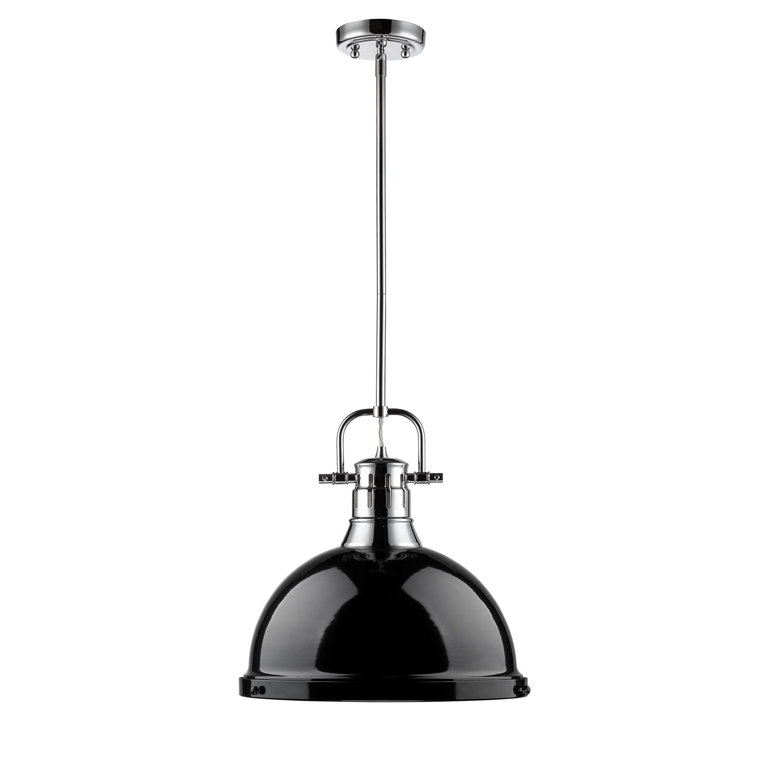 Yep by Golden Lighting Duncan 1-light 14in Rod Hung Pendant in Chrome and Black shade - - Golden Lighting
