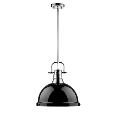 Yep by Golden Lighting Duncan 1-light 14in Rod Hung Pendant in Chrome and Black shade - - Golden Lighting