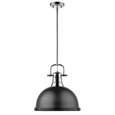 Yep by Golden Lighting Duncan 1-light 14in Rod Hung Pendant in Chrome and Matte Black shade - - Golden Lighting