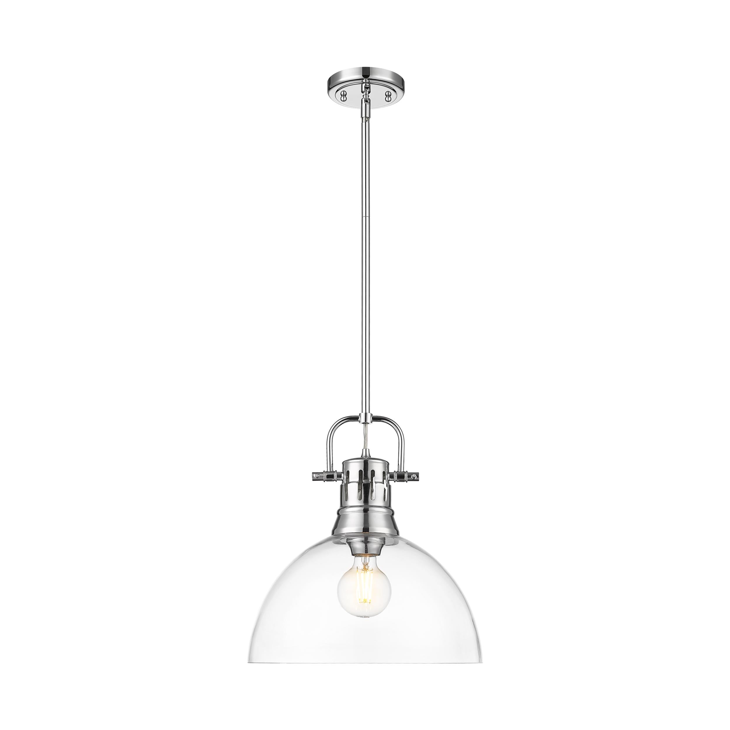 Yep by Golden Lighting Duncan 1-light 14in rod hung Pendant in Chrome and Clear Glass - - Golden Lighting