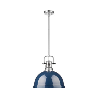 Yep by Golden Lighting Duncan 1-light 14in Rod Hung Pendant in Chrome and Navy Blue shade - - Golden Lighting