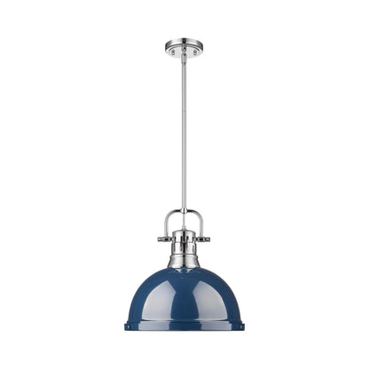 Yep by Golden Lighting Duncan 1-light 14in Rod Hung Pendant in Chrome and Navy Blue shade - - Golden Lighting