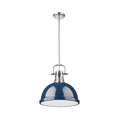 Yep by Golden Lighting Duncan 1-light 14in Rod Hung Pendant in Chrome and Navy Blue shade - - Golden Lighting
