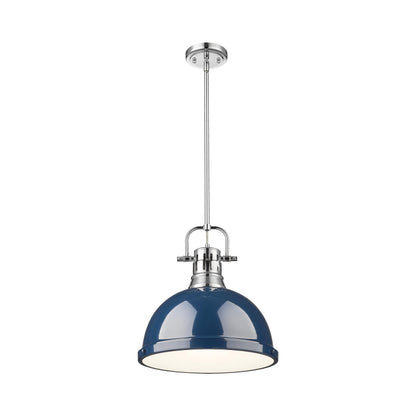 Yep by Golden Lighting Duncan 1-light 14in Rod Hung Pendant in Chrome and Navy Blue shade - - Golden Lighting