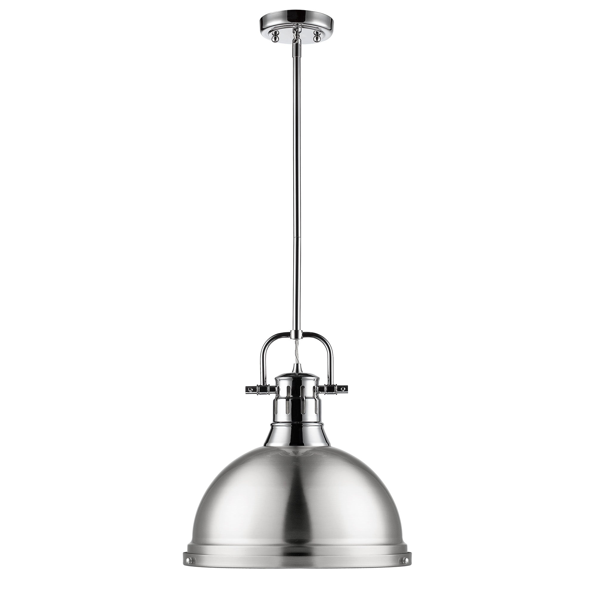 Yep by Golden Lighting Duncan 1-light 14in Rod Hung Pendant in Chrome and Pewter shade - - Golden Lighting