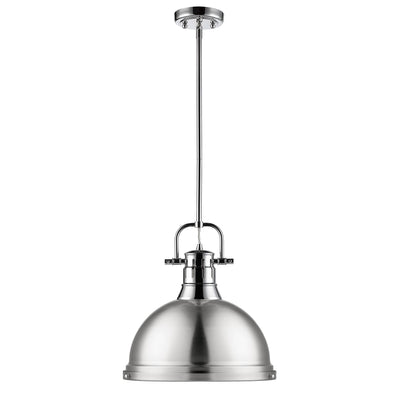 Yep by Golden Lighting Duncan 1-light 14in Rod Hung Pendant in Chrome and Pewter shade - - Golden Lighting