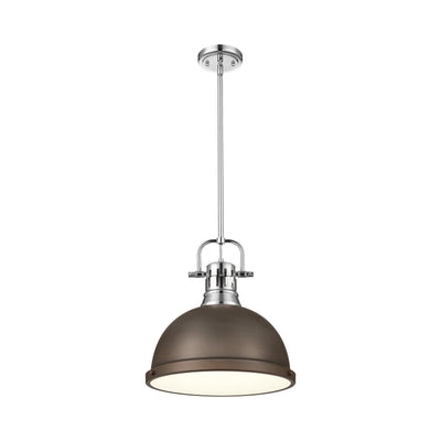 Yep by Golden Lighting Duncan 1-light 14in Rod Hung Pendant in Chrome and Rubbed Bronze shade - - Golden Lighting