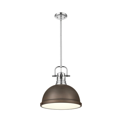 Yep by Golden Lighting Duncan 1-light 14in Rod Hung Pendant in Chrome and Rubbed Bronze shade - - Golden Lighting