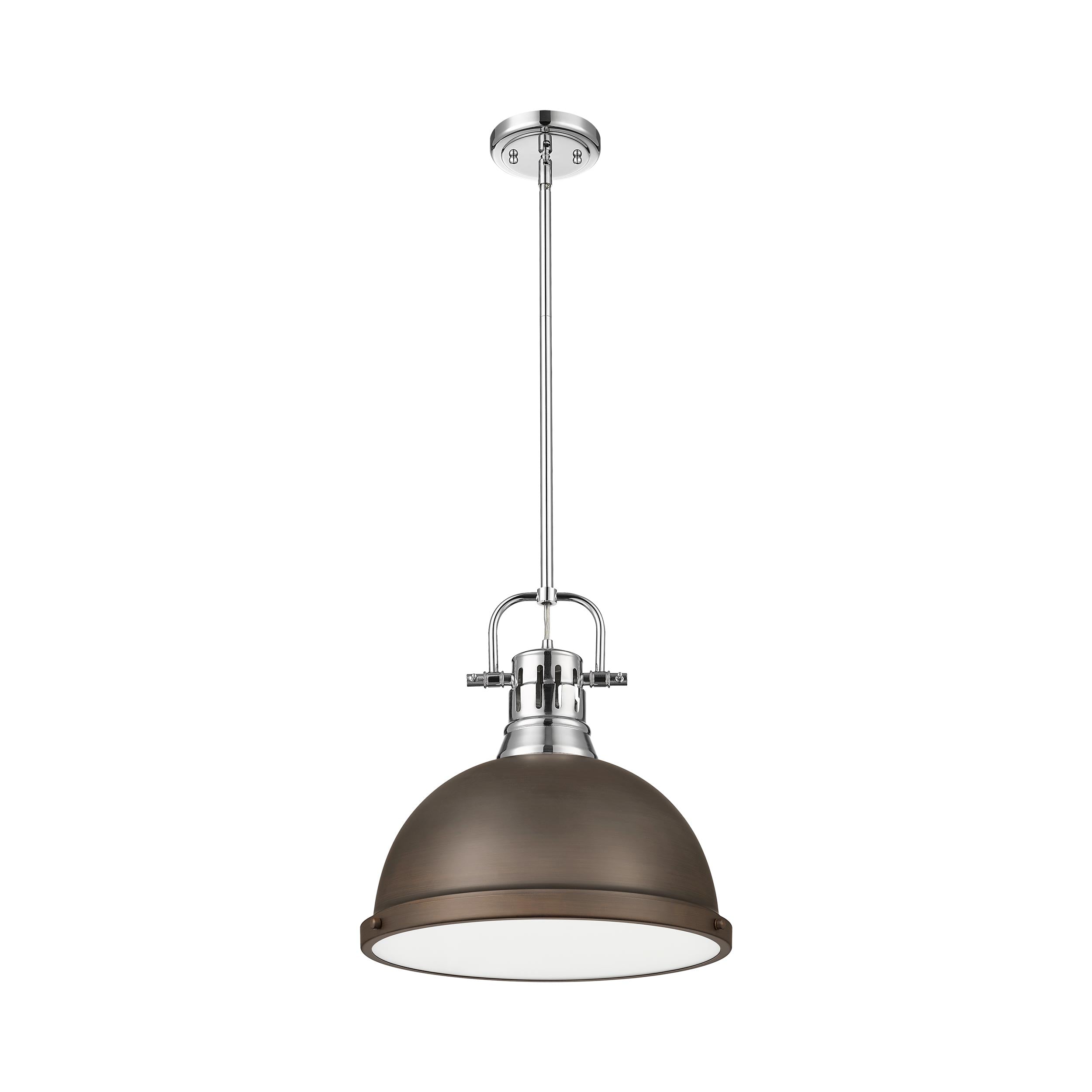 Yep by Golden Lighting Duncan 1-light 14in Rod Hung Pendant in Chrome and Rubbed Bronze shade - - Golden Lighting