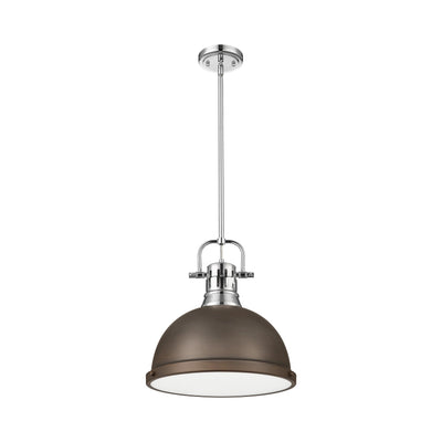 Yep by Golden Lighting Duncan 1-light 14in Rod Hung Pendant in Chrome and Rubbed Bronze shade - - Golden Lighting