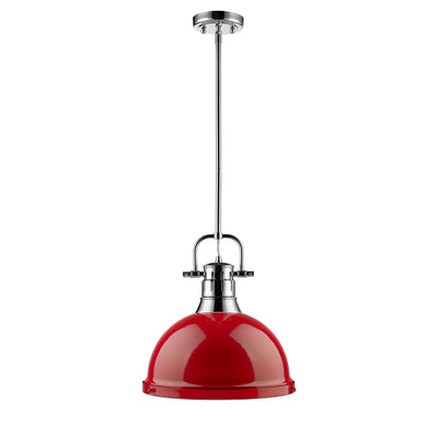 Yep by Golden Lighting Duncan 1-light 14in Rod Hung Pendant in Chrome and Red shade - - Golden Lighting