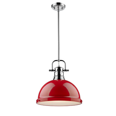 Yep by Golden Lighting Duncan 1-light 14in Rod Hung Pendant in Chrome and Red shade - - Golden Lighting
