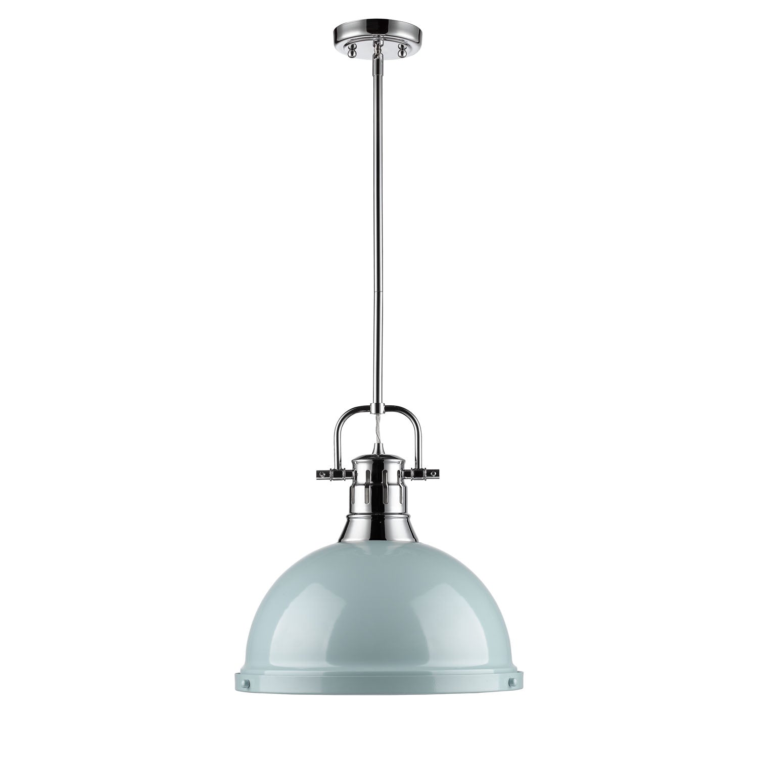 Yep by Golden Lighting Duncan 1-light 14in Rod Hung Pendant in Chrome and Seafoam shade - - Golden Lighting