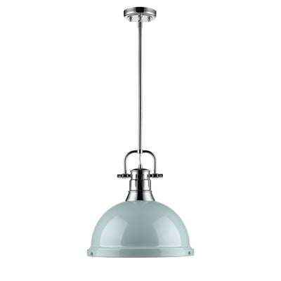 Yep by Golden Lighting Duncan 1-light 14in Rod Hung Pendant in Chrome and Seafoam shade - - Golden Lighting
