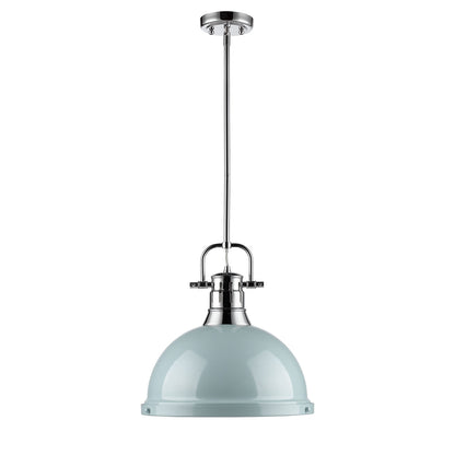 Yep by Golden Lighting Duncan 1-light 14in Rod Hung Pendant in Chrome and Seafoam shade - - Golden Lighting