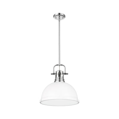 Yep by Golden Lighting Duncan 1-light 14in Rod Hung Pendant in Chrome and Matte White shade - - Golden Lighting