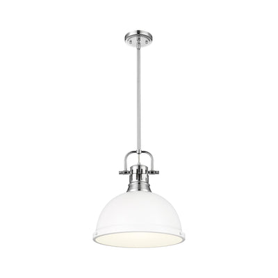 Yep by Golden Lighting Duncan 1-light 14in Rod Hung Pendant in Chrome and Matte White shade - - Golden Lighting