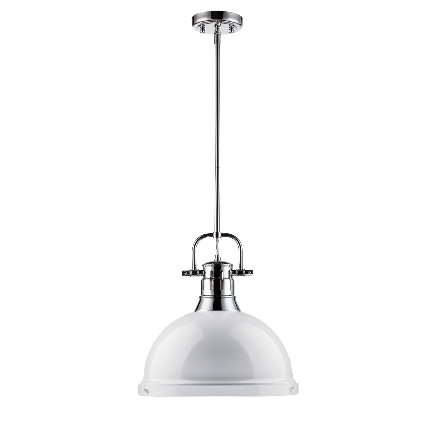 Yep by Golden Lighting Duncan 1-light 14in Rod Hung Pendant in Chrome and White shade - - Golden Lighting