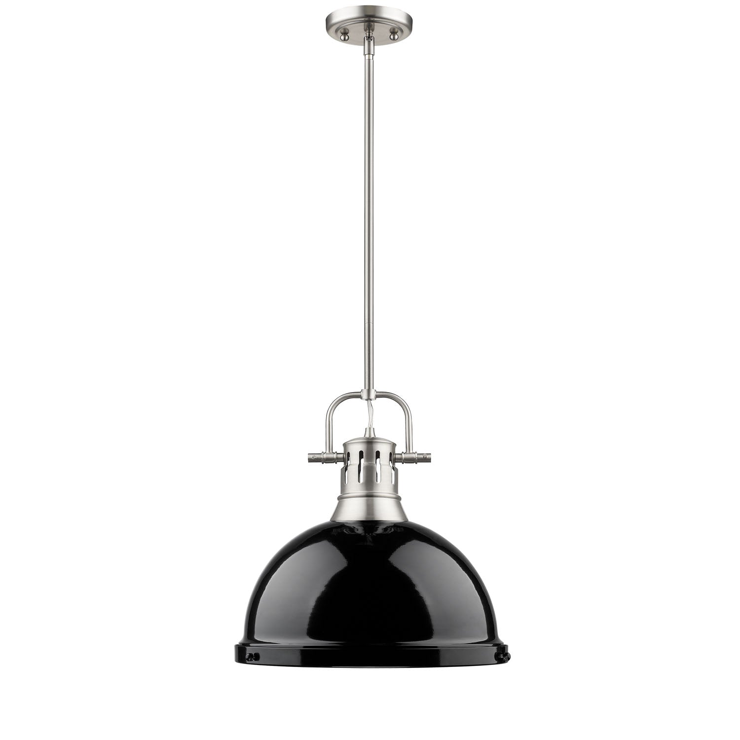Yep by Golden Lighting Duncan 1-light 14in Rod Hung Pendant in Pewter and Black shade - - Golden Lighting