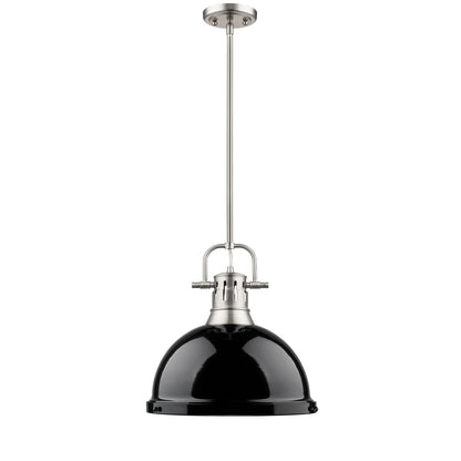 Yep by Golden Lighting Duncan 1-light 14in Rod Hung Pendant in Pewter and Black shade - - Golden Lighting
