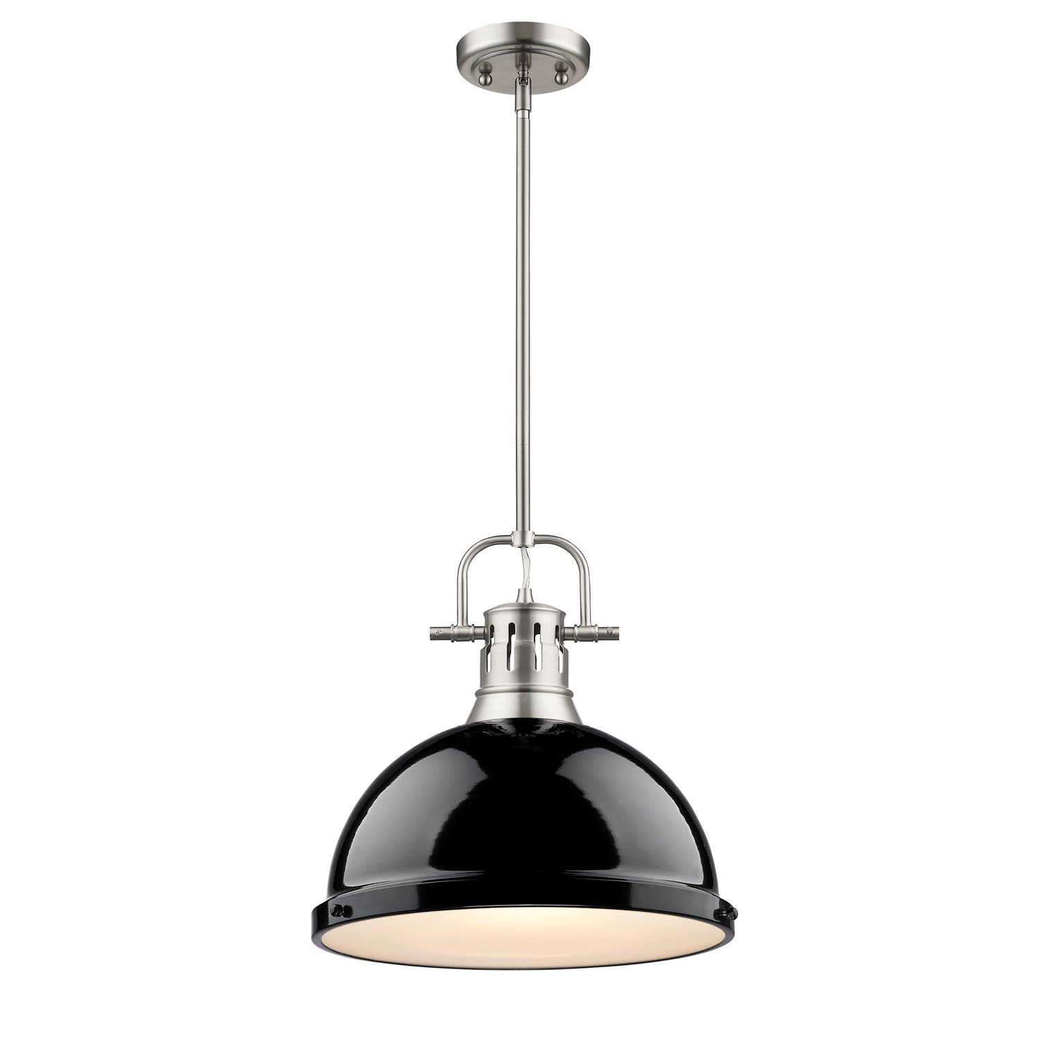 Yep by Golden Lighting Duncan 1-light 14in Rod Hung Pendant in Pewter and Black shade - - Golden Lighting