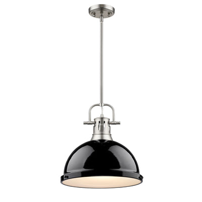 Yep by Golden Lighting Duncan 1-light 14in Rod Hung Pendant in Pewter and Black shade - - Golden Lighting
