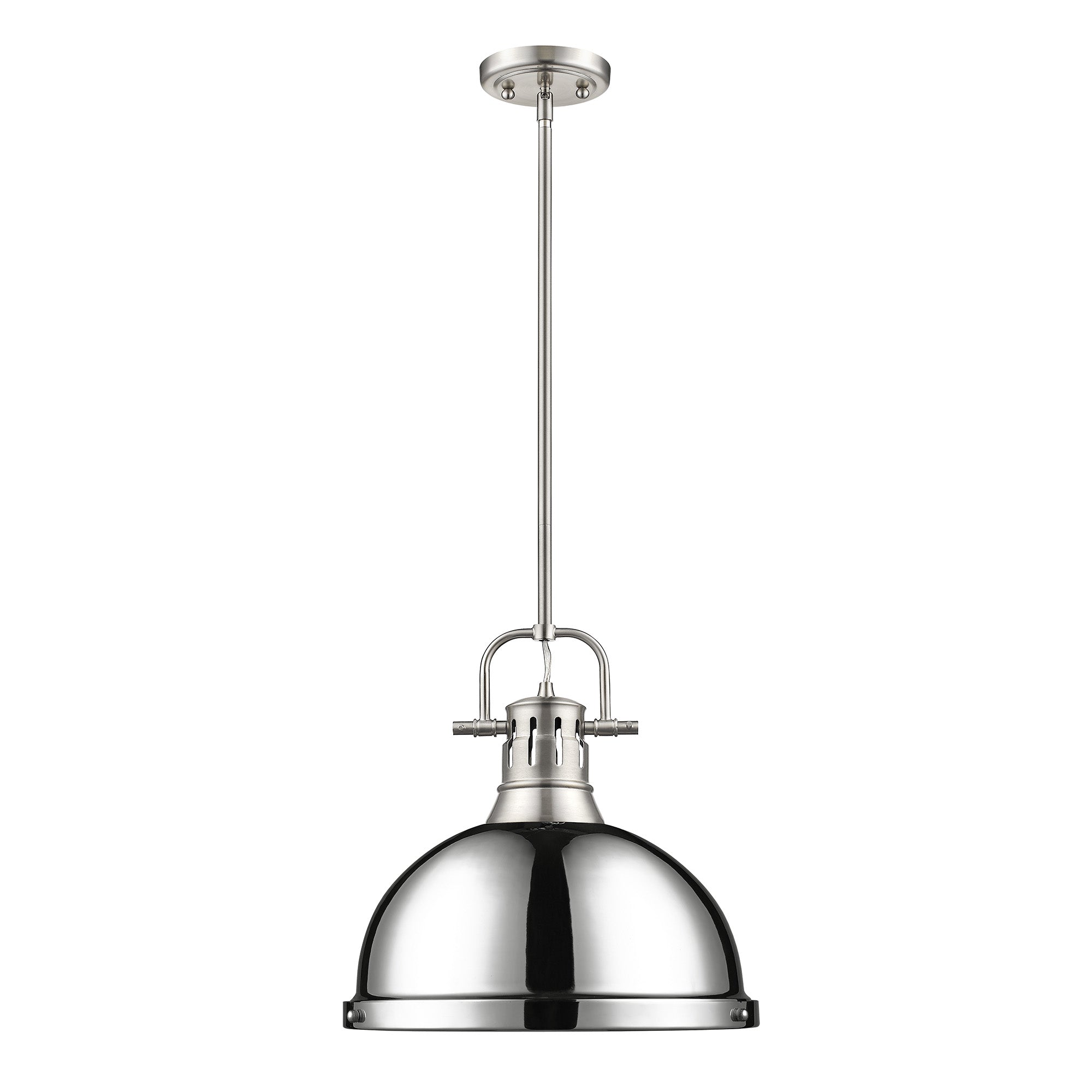 Yep by Golden Lighting Duncan 1-light 14in Rod Hung Pendant in Pewter and Chrome shade - - Golden Lighting