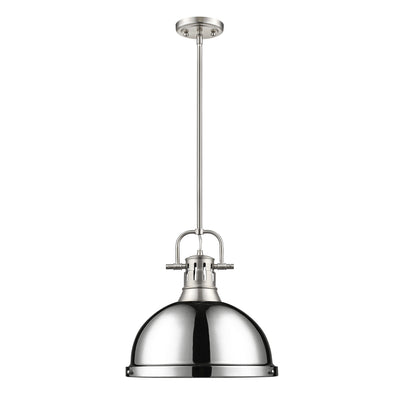 Yep by Golden Lighting Duncan 1-light 14in Rod Hung Pendant in Pewter and Chrome shade - - Golden Lighting