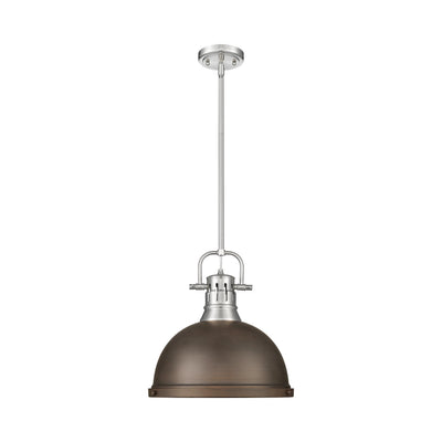 Yep by Golden Lighting Duncan 1-light 14in Rod Hung Pendant in Pewter and Rubbed Bronze shade - - Golden Lighting
