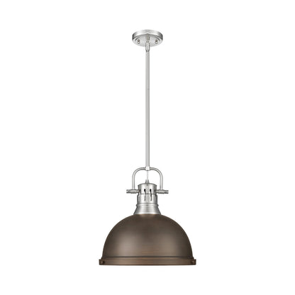 Yep by Golden Lighting Duncan 1-light 14in Rod Hung Pendant in Pewter and Rubbed Bronze shade - - Golden Lighting