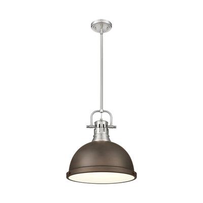 Yep by Golden Lighting Duncan 1-light 14in Rod Hung Pendant in Pewter and Rubbed Bronze shade - - Golden Lighting