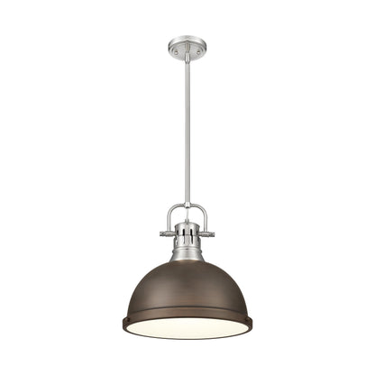Yep by Golden Lighting Duncan 1-light 14in Rod Hung Pendant in Pewter and Rubbed Bronze shade - - Golden Lighting