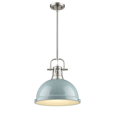 Yep by Golden Lighting Duncan 1-light 14in Rod Hung Pendant in Pewter and Seafoam shade - - Golden Lighting