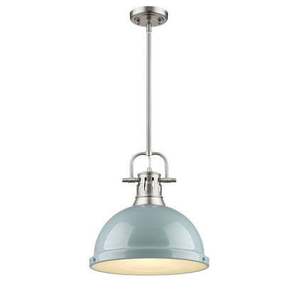 Yep by Golden Lighting Duncan 1-light 14in Rod Hung Pendant in Pewter and Seafoam shade - - Golden Lighting