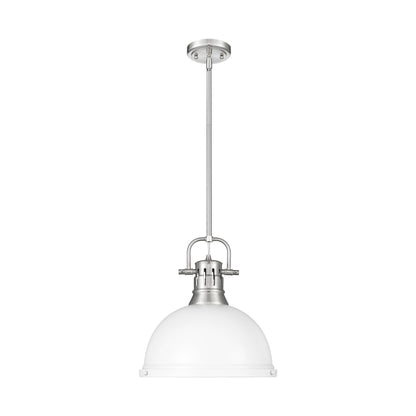 Yep by Golden Lighting Duncan 1-light 14in Rod Hung Pendant in Pewter and Matte White shade - - Golden Lighting