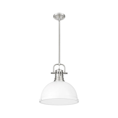Yep by Golden Lighting Duncan 1-light 14in Rod Hung Pendant in Pewter and Matte White shade - - Golden Lighting