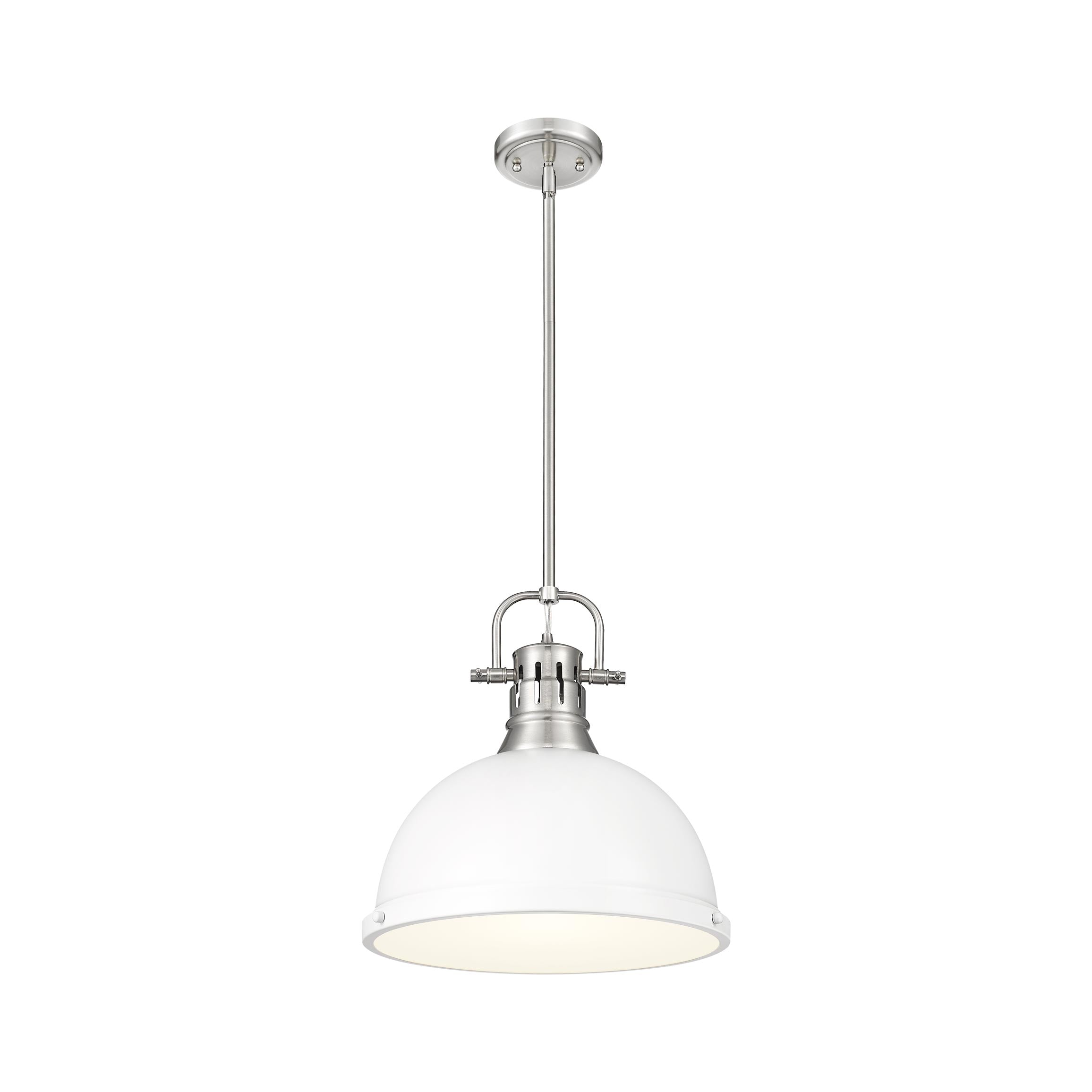 Yep by Golden Lighting Duncan 1-light 14in Rod Hung Pendant in Pewter and Matte White shade - - Golden Lighting