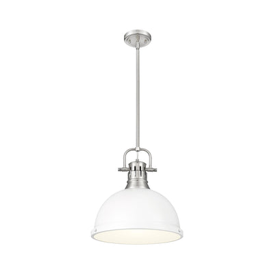 Yep by Golden Lighting Duncan 1-light 14in Rod Hung Pendant in Pewter and Matte White shade - - Golden Lighting